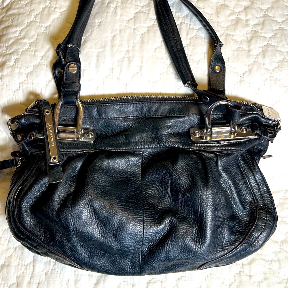 B Makowsky Black Textures Leather Shoulder Bag w/Heavy Silver Hardware